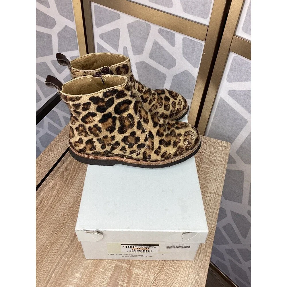 Pepe Devore Pony hair leather big girls booties 31 us 13.5 animal print Italy